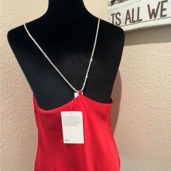 H&M Vibrant Satin Red Camisole with Faux Rhinestone Strap - Picture 3 of 12